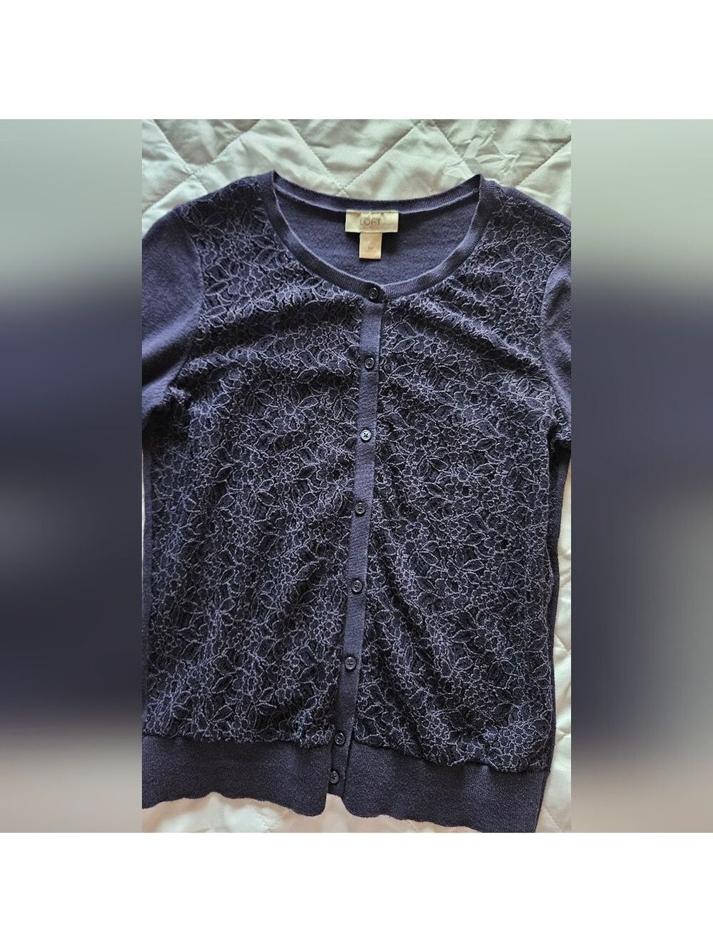 Loft Creek Navy Textured Cardigan Medium Petite